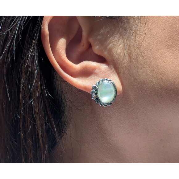 Jewelry - Handmade Native American White Shell Stud Earrings‎ Navajo Sterling Silver**
